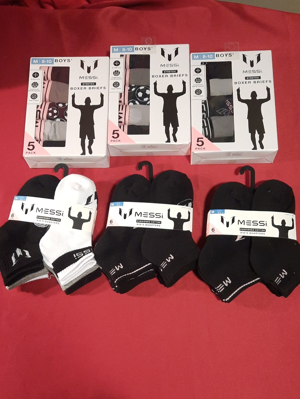 Messi Boys' 15 Pair Boxer Briefs and 18 Pair Of Socks Bundle Size Medium